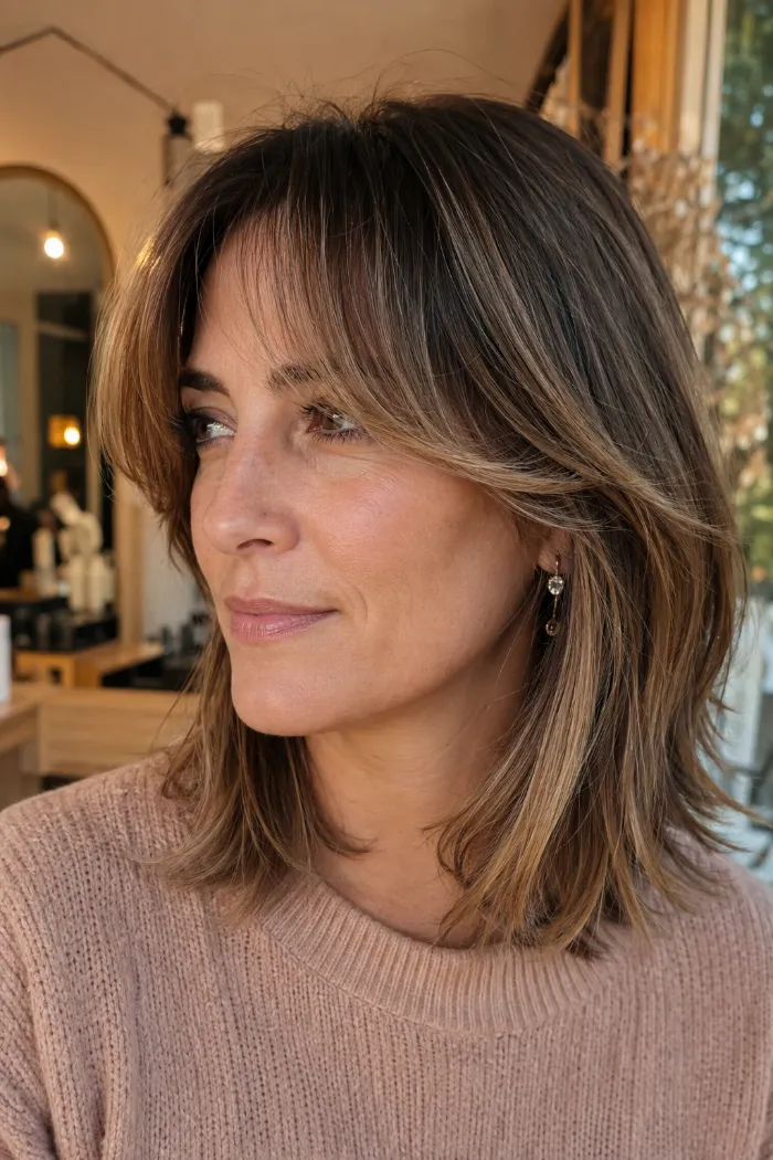 fine hair shag lob with swoopy bangs