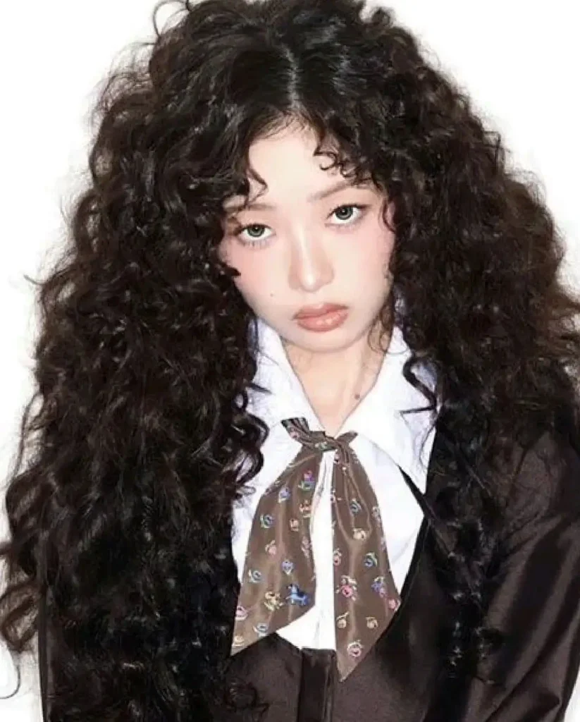 Japan curly hair in ash brown cool tone — sophisticated ashy brunette curls Japanese style
