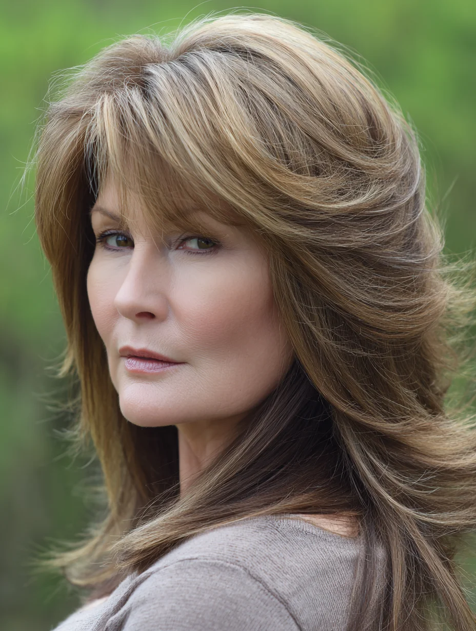 long layers with side swept bangs
